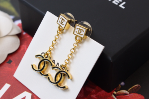Chanel Black CC Logo Pendant Earrings