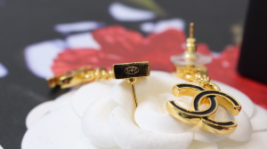 Chanel Black CC Logo Pendant Earrings