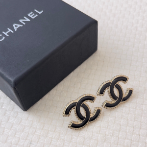 Chanel Black CC Logo Stud Earrings