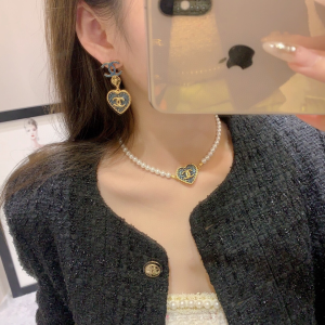 Chanel CC Logo Heart Pendant Earrings