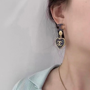 Chanel CC Logo Heart Pendant Earrings