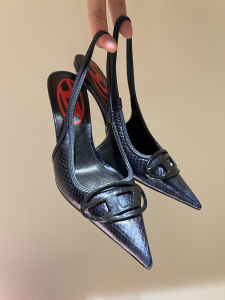 Diesel D Venus SB Patent Snake Effect Slingback Pumps Navy Blue 90MM Diesel D Venus SB Patent Snake Effect Slingback Pumps Navy Blue 90MM