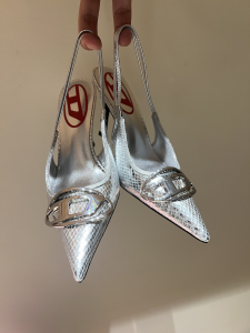 Diesel D Venus SB Patent Snake Effect Slingback Pumps Silver 90MM Diesel D Venus SB Patent Snake Effect Slingback Pumps Silver 90MM