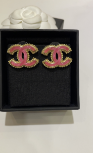 Chanel Pink Gold Metal Stud Earrings