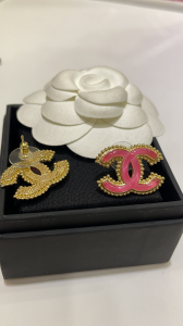 Chanel Pink Gold Metal Stud Earrings
