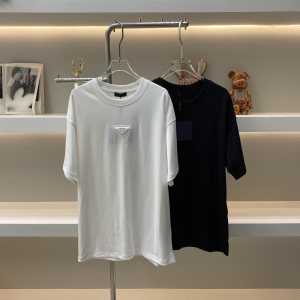 Prada Triangle Logo Interlock Cotton T Shirt Black White Prada Triangle Logo Interlock Cotton T Shirt Black White