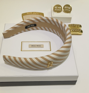 Miu Miu Beige White Striped Canvas Headband Miu Miu Beige White Striped Canvas Headband