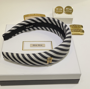 Miu Miu Black White Striped Canvas Headband Miu Miu Black White Striped Canvas Headband