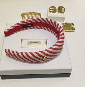 Miu Miu Red White Striped Canvas Headband Miu Miu Red White Striped Canvas Headband