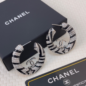 Chanel CC Crystal Hoop Earrings