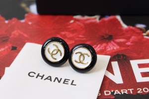 Chanel CC Logo Round Gold Metal Earrings