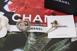 Chanel Crystal CC Logo Heart Star Brooch