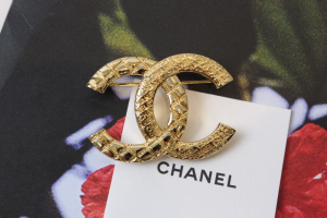 Chanel Gold Metal CC Logo Brooch