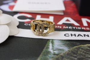 Chanel Gold Metal Crystal CC Rings