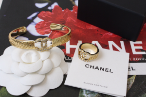 Chanel Gold Metal Crystal CC Rings