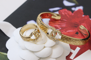 Chanel Gold Metal Crystal CC Rings