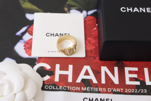 Chanel Gold Metal Crystal CC Rings
