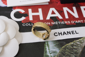 Chanel Gold Metal Crystal CC Rings