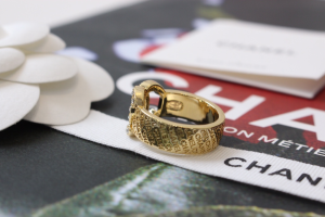 Chanel Gold Metal Crystal CC Rings