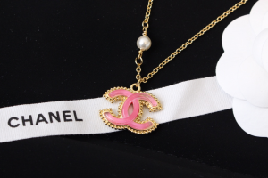 Chanel Pink CC Logo Pendant Necklaces