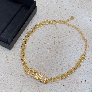 Miu Miu Gold Metal Logo Choker Necklaces