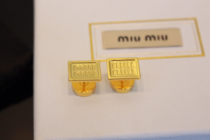 Miu Miu Gold Metal Logo Earrings