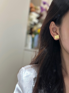 Miu Miu Gold Metal Logo Earrings
