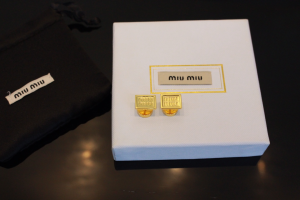Miu Miu Gold Metal Logo Earrings