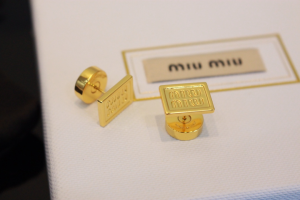 Miu Miu Gold Metal Logo Earrings