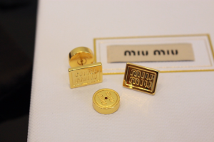 Miu Miu Gold Metal Logo Earrings