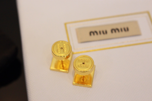 Miu Miu Gold Metal Logo Earrings