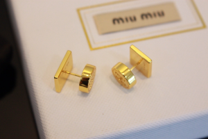 Miu Miu Gold Metal Logo Earrings