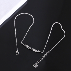 Miu Miu Silver Metal Logo Necklaces