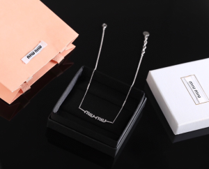 Miu Miu Silver Metal Logo Necklaces