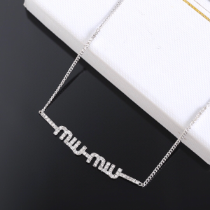 Miu Miu Silver Metal Logo Necklaces
