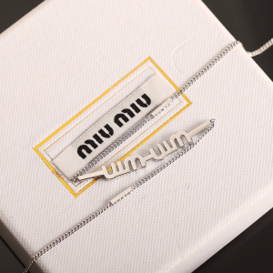 Miu Miu Silver Metal Logo Necklaces