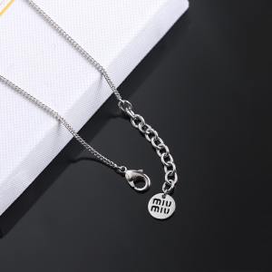 Miu Miu Silver Metal Logo Necklaces