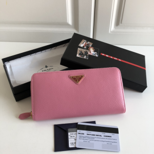 Prada Saffiano Triangle Logo Zip Wallet Pink Prada Saffiano Triangle Logo Zip Wallet Pink