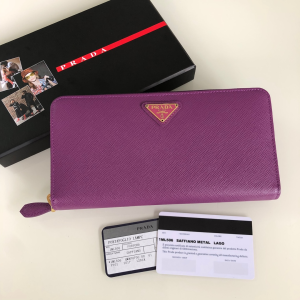Prada Saffiano Triangle Logo Zip Wallet Purple Prada Saffiano Triangle Logo Zip Wallet Purple
