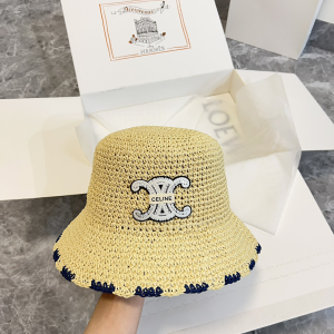 Celine Triomphe Straw Raffia Bucket Cap Hat Beige Celine Triomphe Straw Raffia Bucket Cap Hat Beige