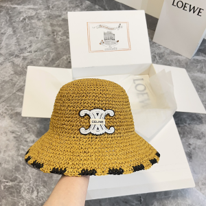 Celine Triomphe Straw Raffia Bucket Cap Hat Tan Celine Triomphe Straw Raffia Bucket Cap Hat Tan