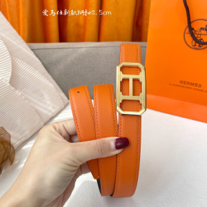 Hermes Orange Leather Belt 25MM