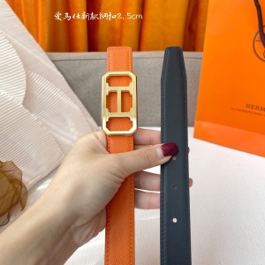 Hermes Orange Leather Belt 25MM