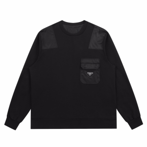 Prada Cotton Sweatshirt with Black Re Nylon Details Prada Cotton Sweatshirt with Black Re Nylon Details