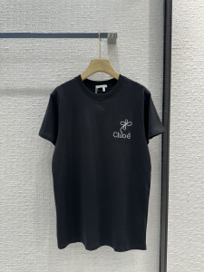 Chloe Logo Embroidered Crewneck Cotton T Shirt Black Chloe Logo Embroidered Crewneck Cotton T Shirt Black