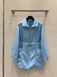 Prada Half Zip Long Sleeve Dress Drawstring Parka Jacket Sky Blue Prada Half Zip Long Sleeve Dress Drawstring Parka Jacket Sky Blue