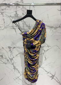 Saint Laurent Ruched One Shoulder Floral Tulle Mini Dress Saint Laurent Ruched One Shoulder Floral Tulle Mini Dress