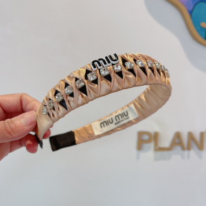 Miu Miu Logo Crystal Satin Headband Beige Miu Miu Logo Crystal Satin Headband Beige
