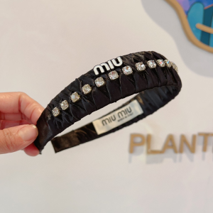 Miu Miu Logo Crystal Satin Headband Black Miu Miu Logo Crystal Satin Headband Black