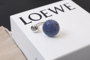 Loewe Anagram Pebble Crystals Rings Blue